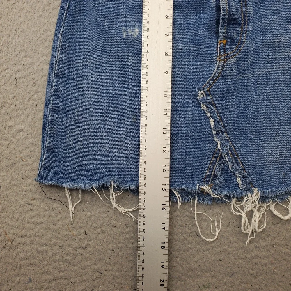 Zara Premium Denim Mini Skirt Womens Medium Blue Distressed Frayed Hem 5-Pocket